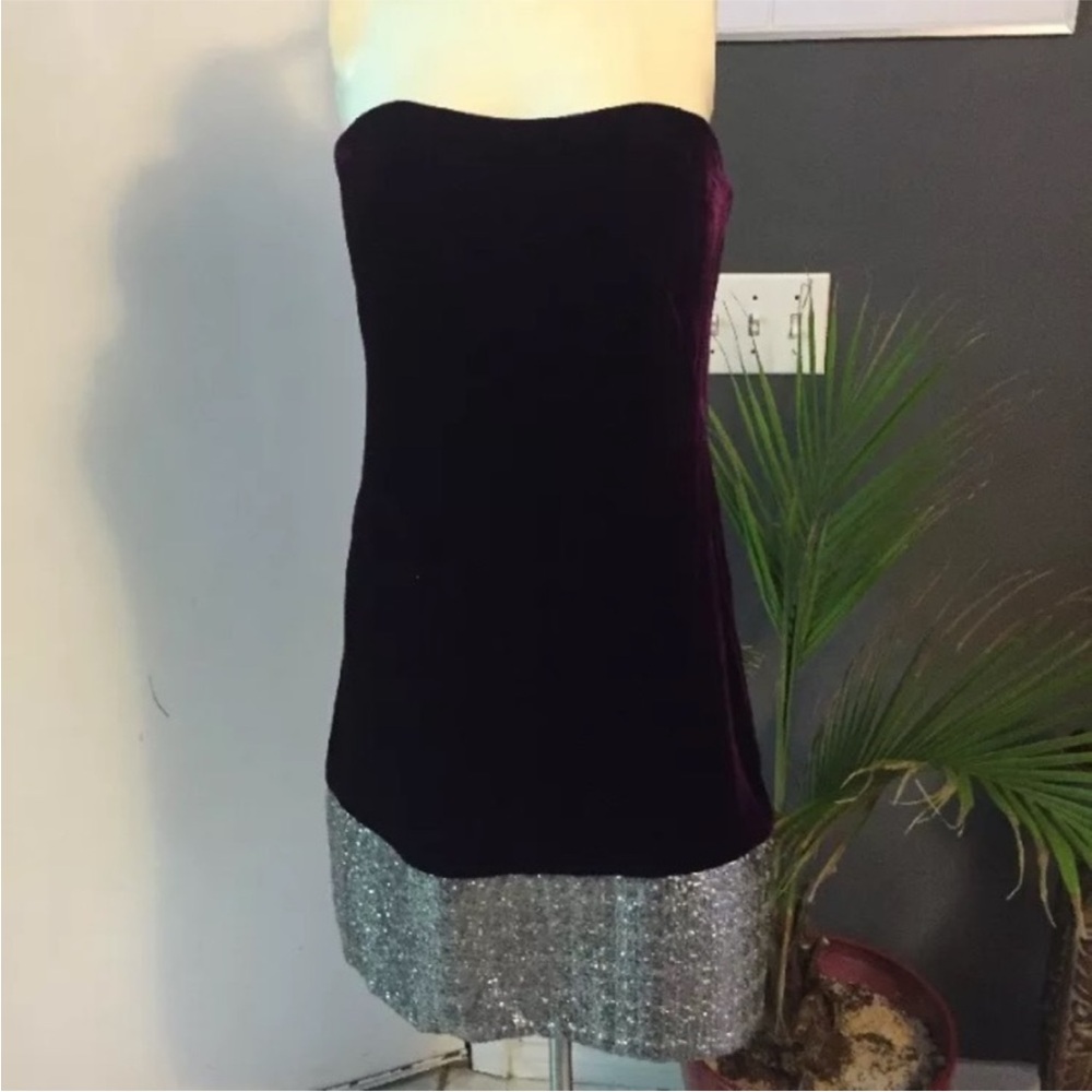 Vintage Badgley Mischka Purple Velvet and Silver Accent strapless cocktail dress